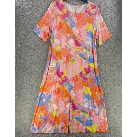 Quaker Factory Womens Floral Colorful Dress Maxi Sz XL Long Rayon Stretch Flowy - Picture 10 of 15